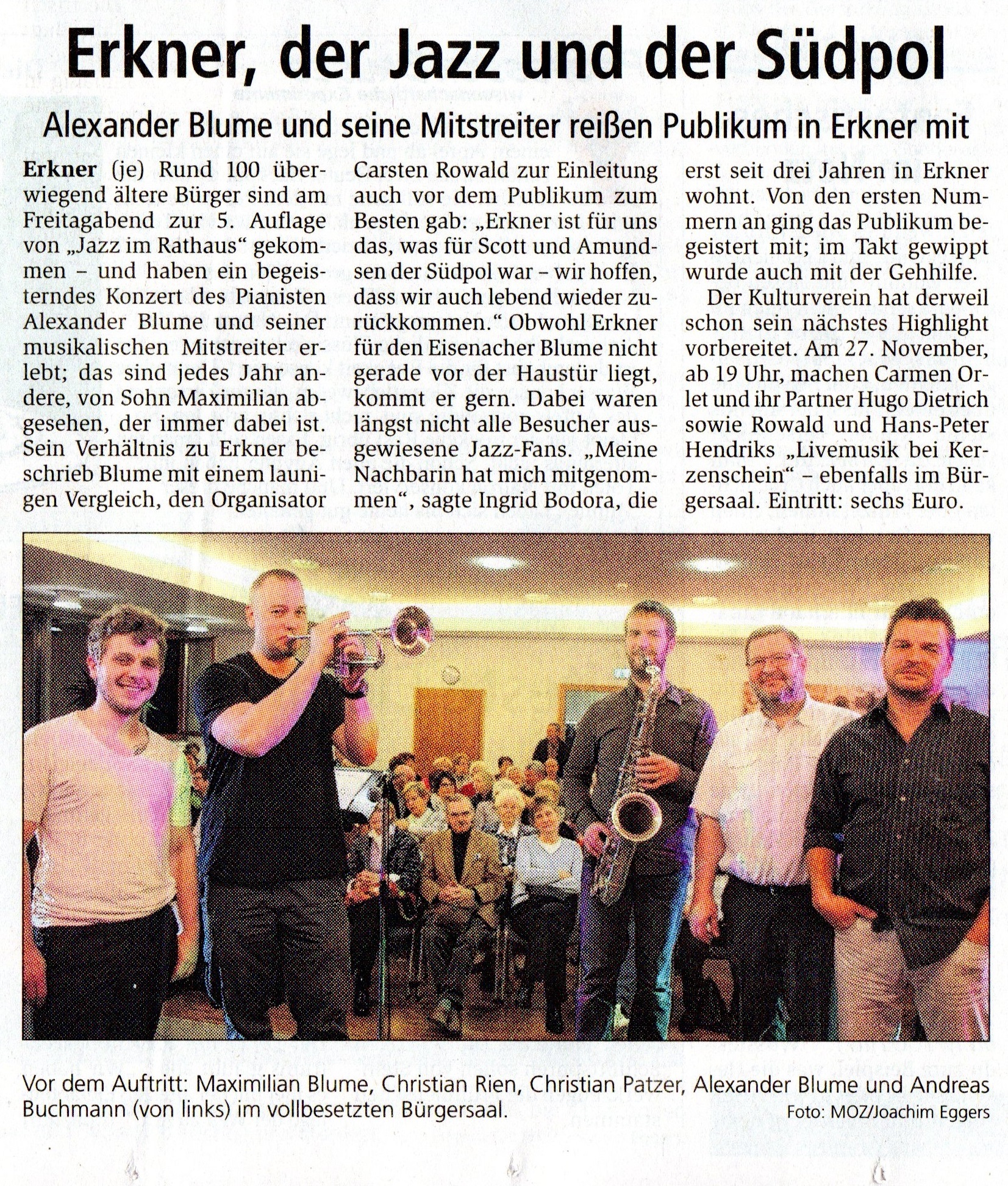 Jazz im Rathaus - Märkische Oderzeitung 26 10 2015